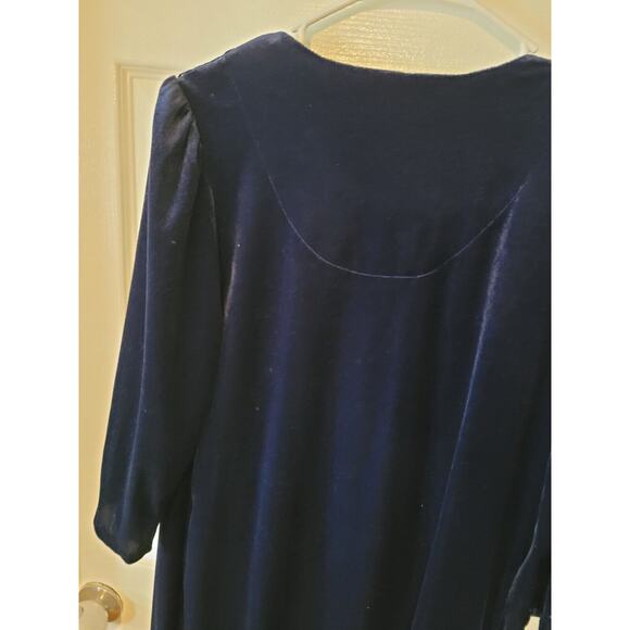 Vintage Large Velvet Lace Sapphire Blue Dressing Gown Robe House Coat Lounger - Picture 5 of 7